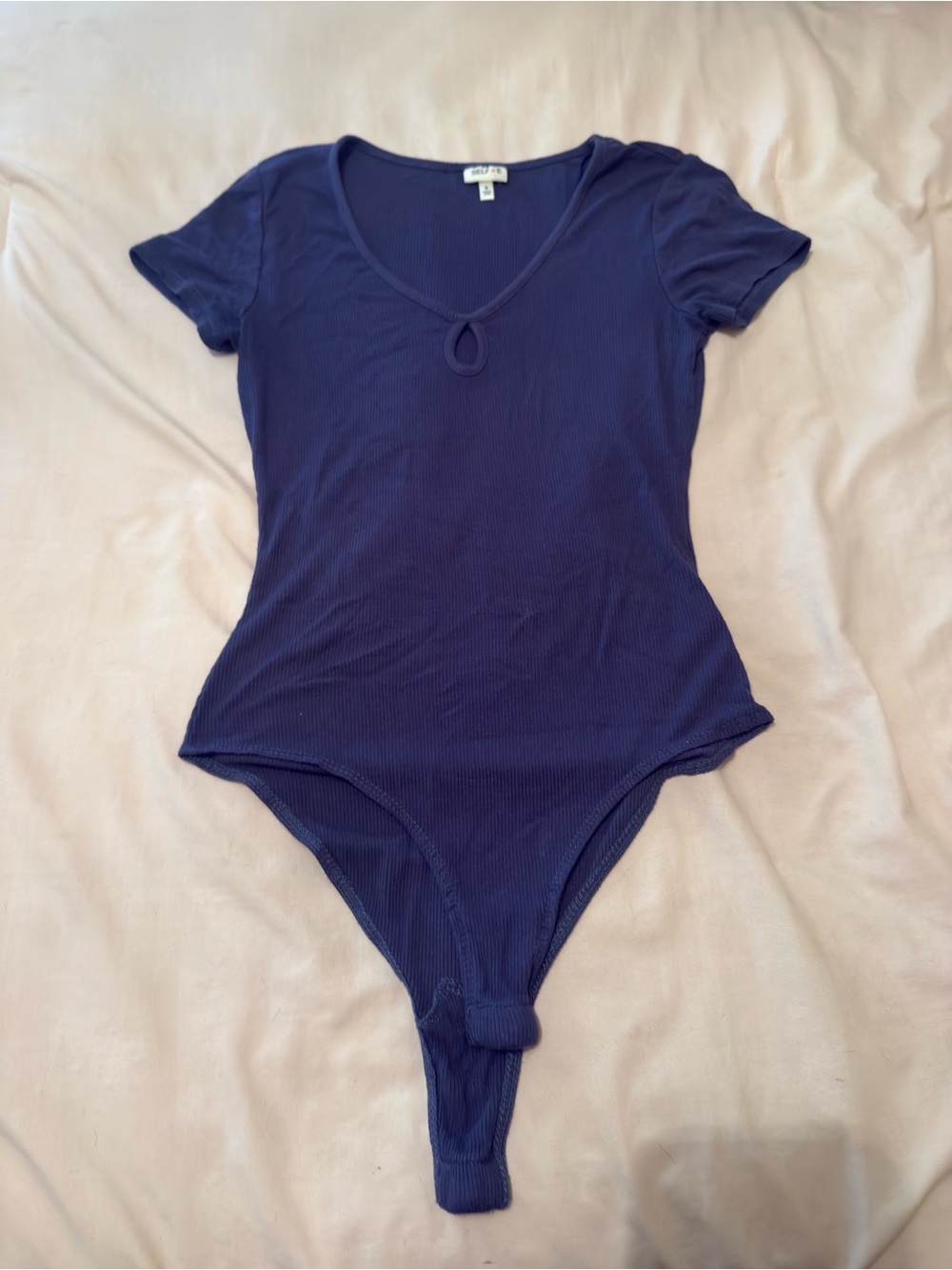 Navy Blue Short Sleeve Ribbed Bodysuit